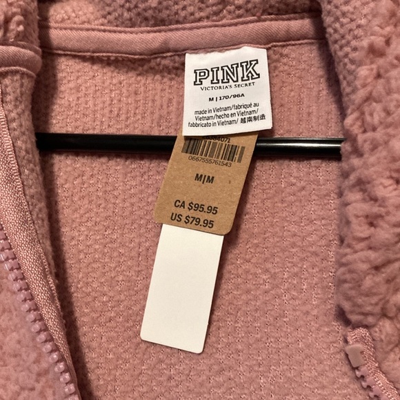 PINK Varsity Half-Zip Sherpa pullover hoodie coat - Picture 6 of 11